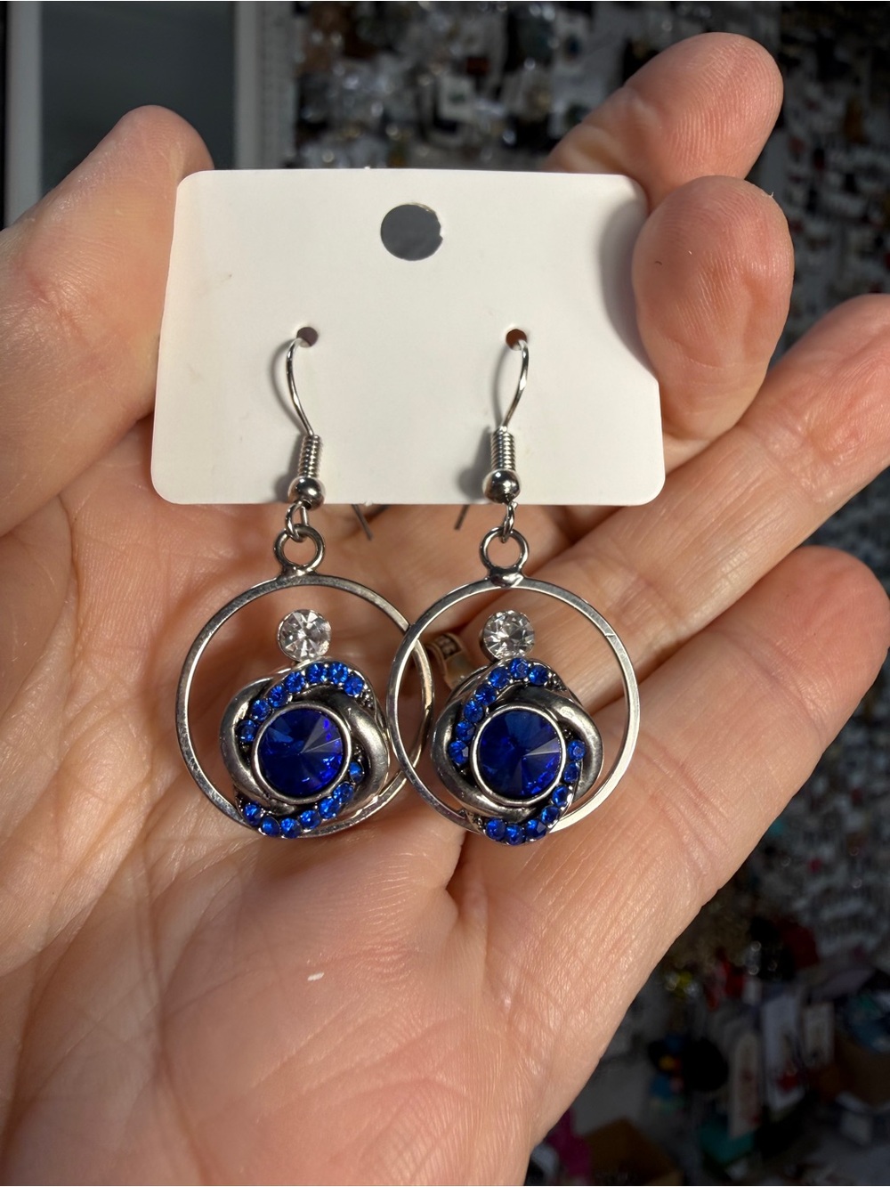 Blue Crystal Drop Hoop Earrings - Unbranded